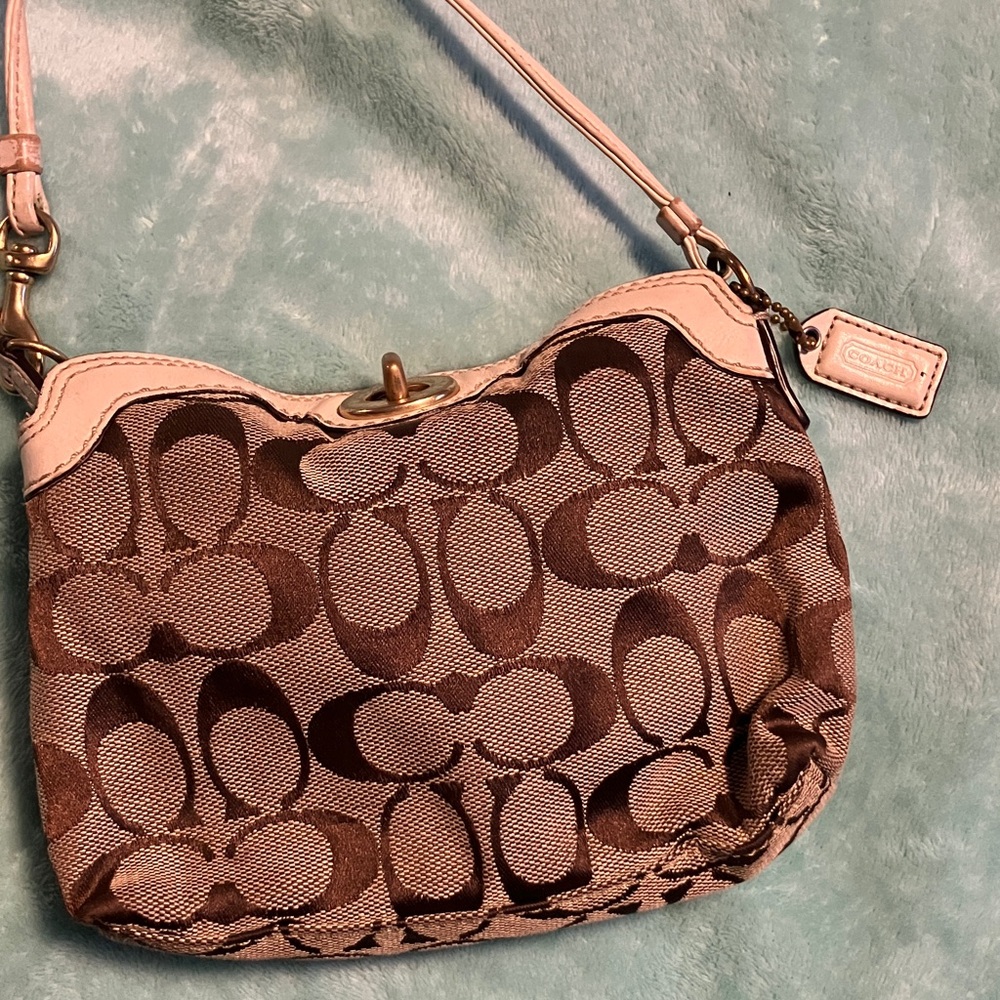 Coach Tan and Brown Signature Shoulder Bag